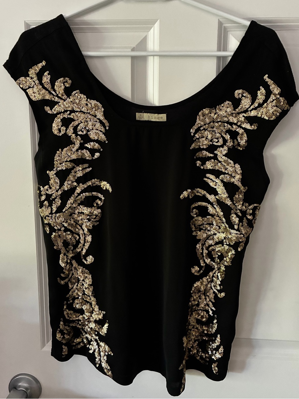 Nordstrom Black scoop neck shirt with Gold Sequins